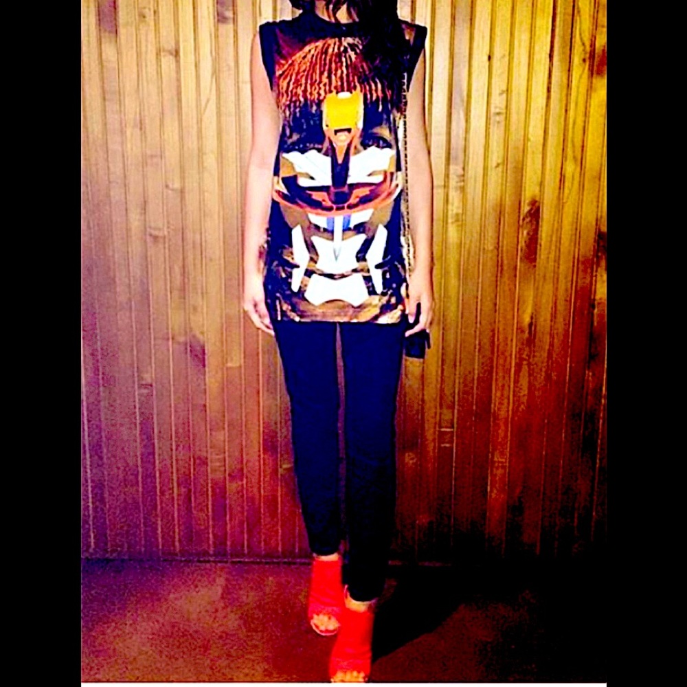 Givenchy SS'14 Tribal & Robot Print Silk Top